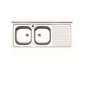 Lavello Appoggio Inox 2 Vasche Sx + Gocciolatoio Dx 120 Cm
