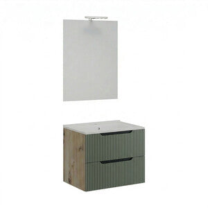 Mobile Bagno Comfort 2 Cassetti Cannettato 60 Rovere Verde Salvia