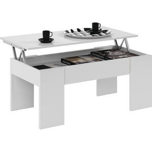 Tavolino da Salotto Elevabile 100x50cm Bianco Artik con Contenitore