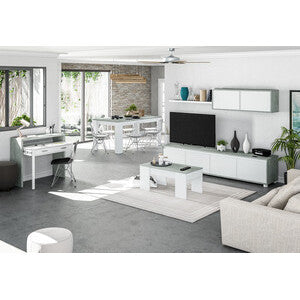Tavolino da Salotto Elevabile 100x50cm Bianco Cemento con Contenitore