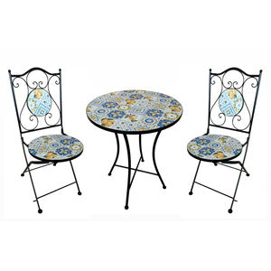 Set Tavolo Tondo Mosaico con 2 Sedie Pieghevoli