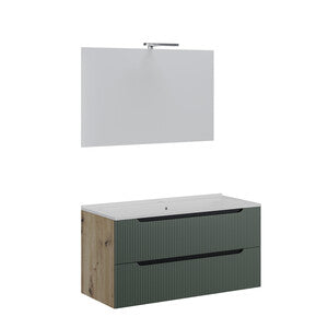 Mobile Bagno Comfort 2 Cassetti Cannettato 100 Rovere Verde Salvia
