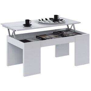 Tavolino da Salotto Elevabile 100x50cm Bianco Lucido con Contenitore