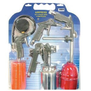 Airpress Kit Aria Compressa 5 Pezzi Pistola Verniciatura Gonfiaggio Soffiaggio Lavaggio Tubo Spirale