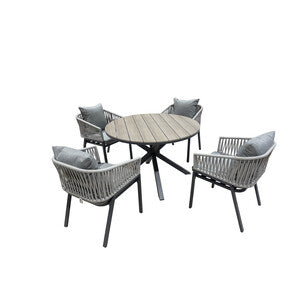 Set Tavolo con 4 Sedie in Alluminio Round Grigio da Giardino