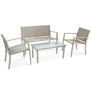 Set 4 Pz Salotto Santiago Acciaio Taupe/Marrone