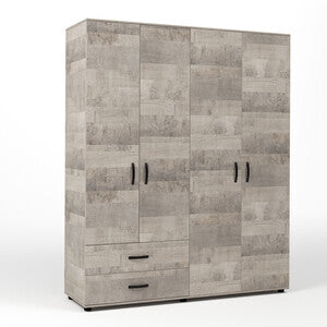 Armadio 4 Ante 2 Cassetti Rovere Platino 160x52x205 cm