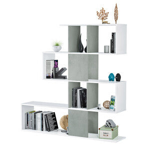 Libreria Zig Zag 4 Ripiani 145x29x145 Cm Bianco Artik e Cemento