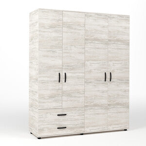 Armadio 4 Ante 2 Cassetti Bianco Venato 160x52x205 cm