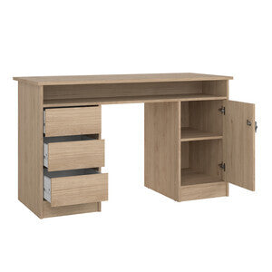 Kit Scrivania Function Plus Quercia 126x55 cm - 3 Cassetti e Anta con Serratura