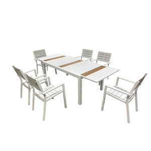 Set Tavolo Estensibile con 6 Sedie Alluminio Ice Bianco
