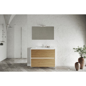 Mobile Bagno Lisbona 2 Cassetti 100 Bianco Lucido Rovere Naturale