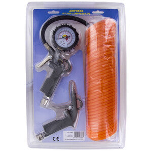 Airpress Kit Aria Compressa 3 Pezzi Pistola Gonfiaggio Soffiaggio Tubo Spirale