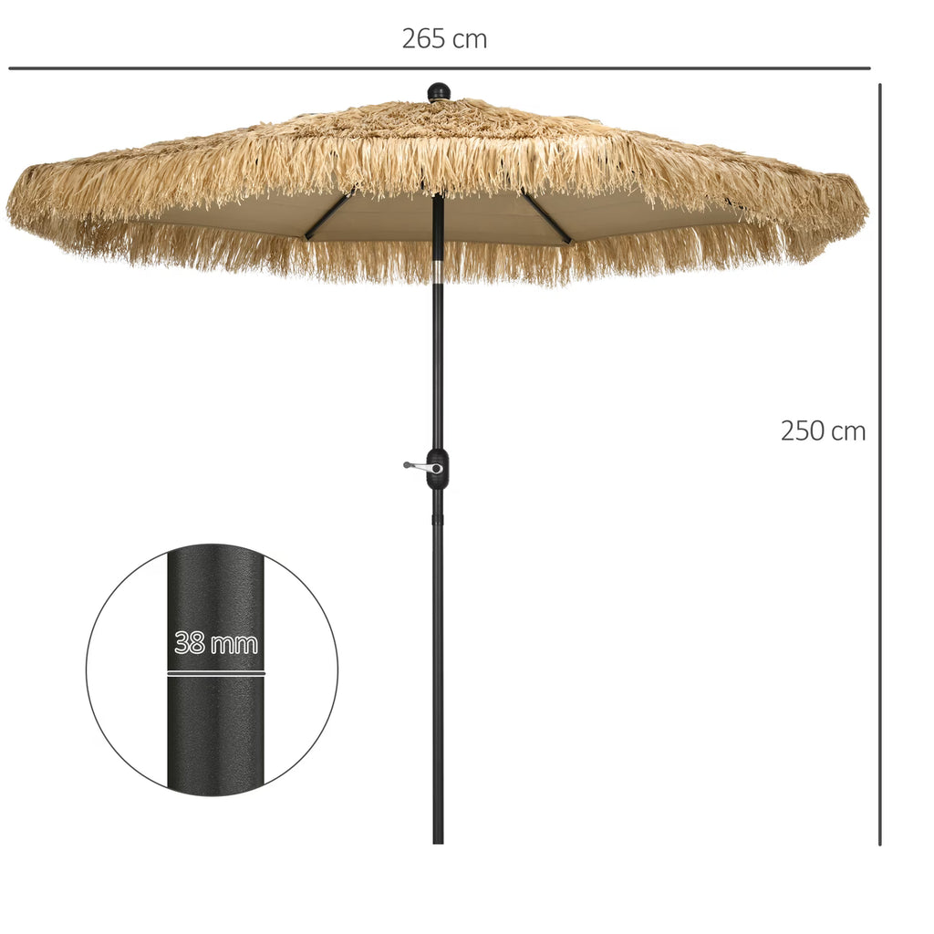 Outsunny Ombrellone Da Giardino In Paglia Sintetica Rotondo Hawaiano Ø265x250cm Cachi