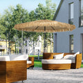 Outsunny Ombrellone Da Giardino In Paglia Sintetica Rotondo Hawaiano Ø265x250cm Cachi