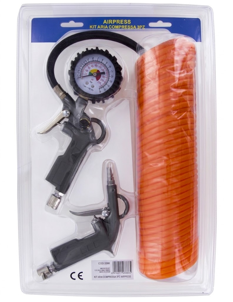 Airpress Kit Aria Compressa 3 Pezzi Pistola Gonfiaggio Soffiaggio Tubo Spirale