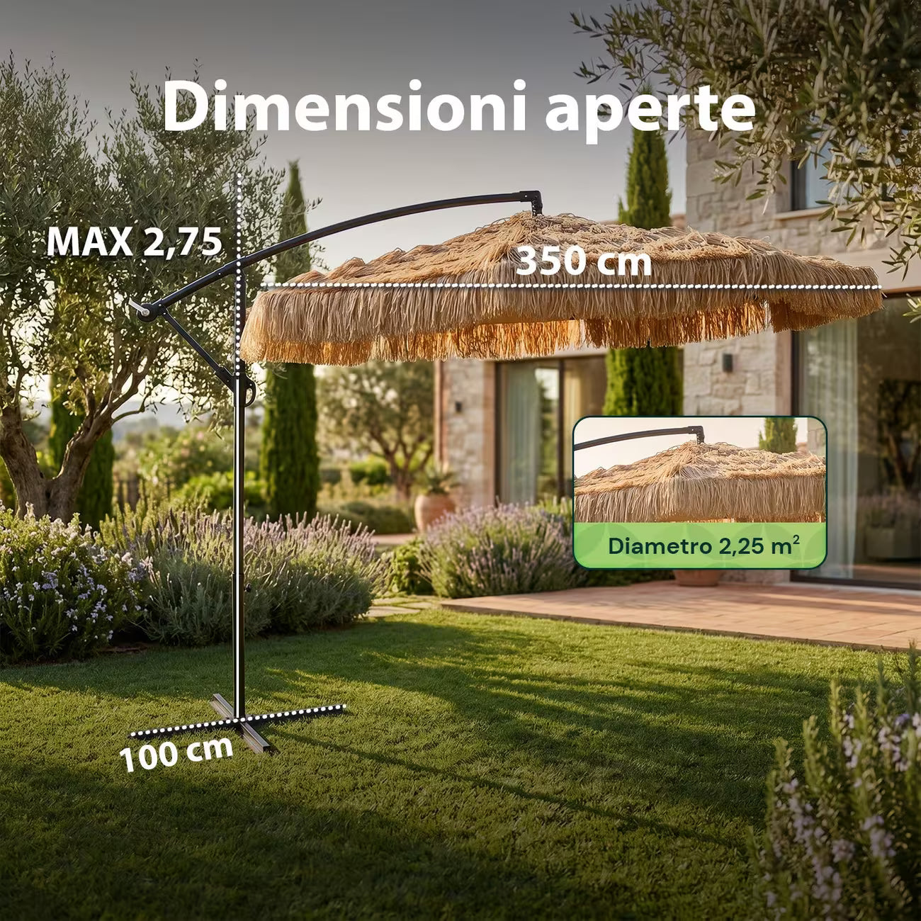 Ombrellone Lampara da Giardino  2.75m Acciaio con Manovella