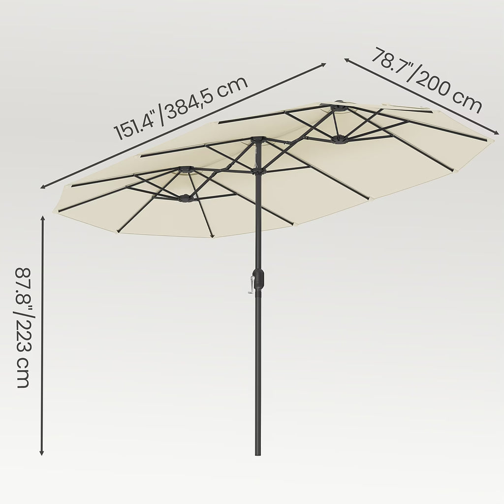 Ombrellone Da Esterno Doppio 460x270cm A Manovella UPF50+ Beige - Patio Giardino Balcone