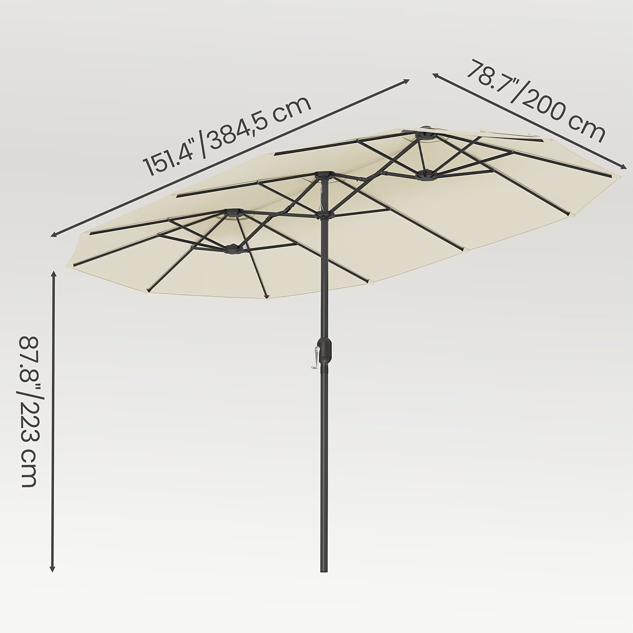 Ombrellone Da Esterno Doppio 460x270cm A Manovella UPF50+ Beige - Patio Giardino Balcone