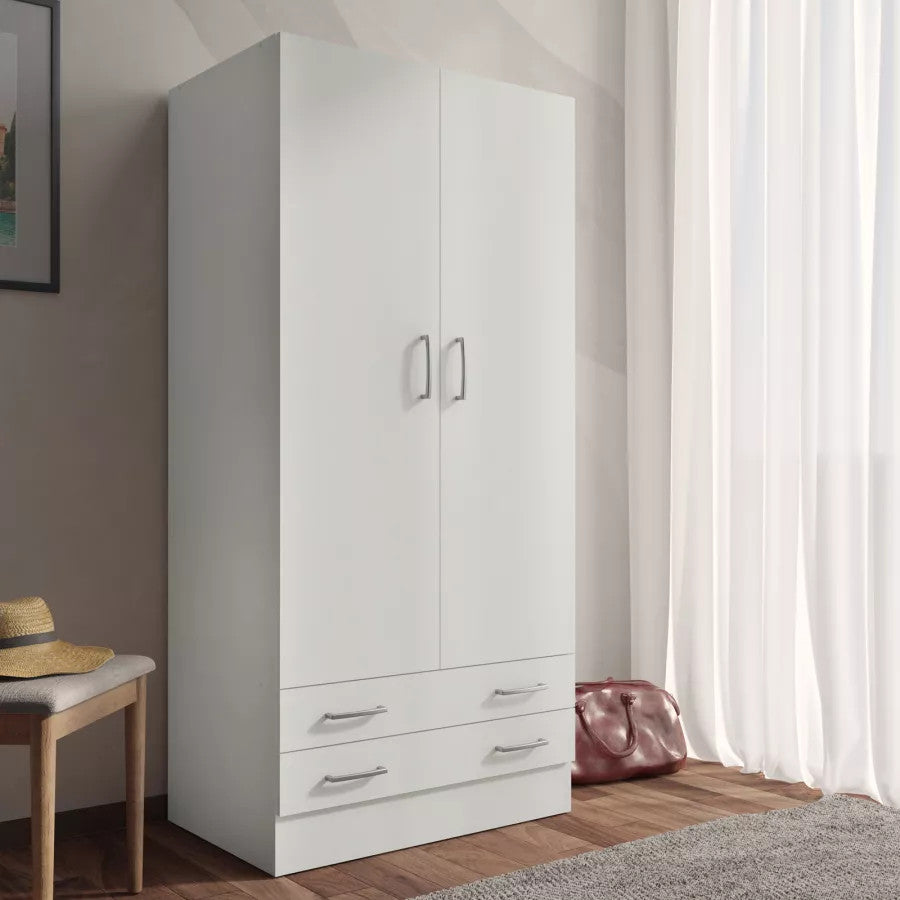 Armadio 2 Ante 2 Cassetti Bianco 82x46x184 cm