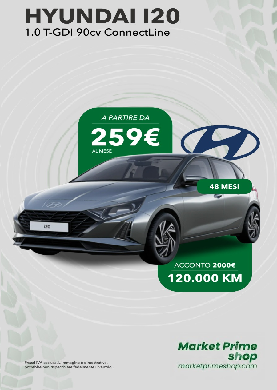 Hyundai i20 1.0 T-GDI 90 CV ConnectLine – Noleggio a Lungo Termine