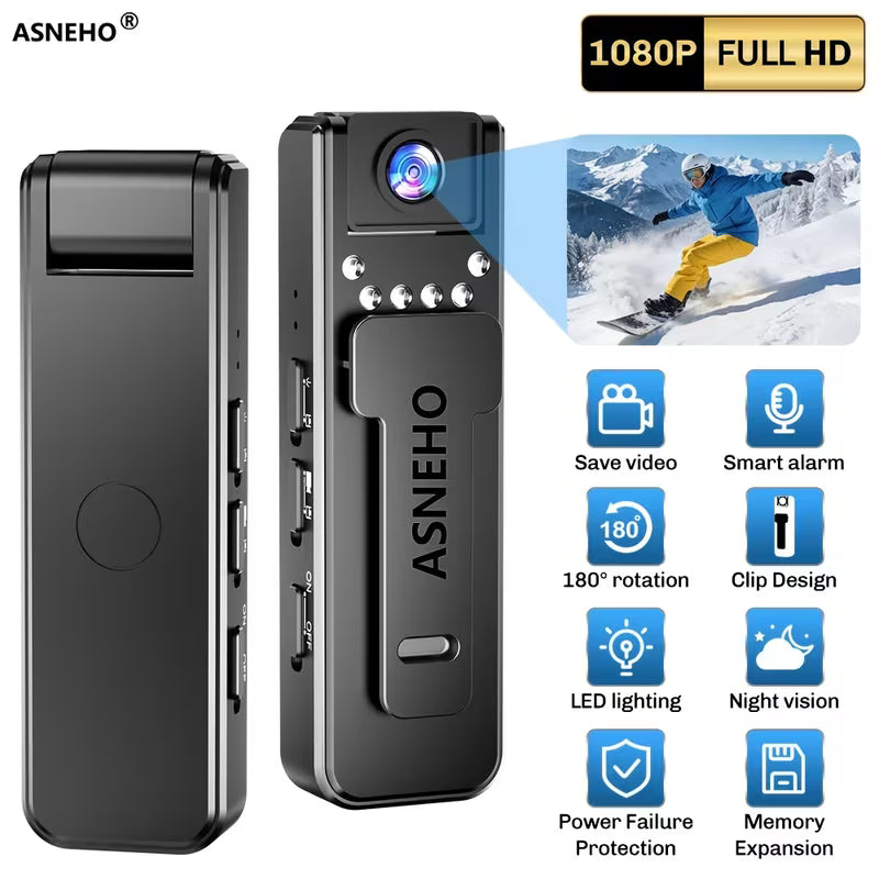 Mini Body Camera 1080P Obiettivo 180° Visione Notturna IR Ricaricabile USB-C