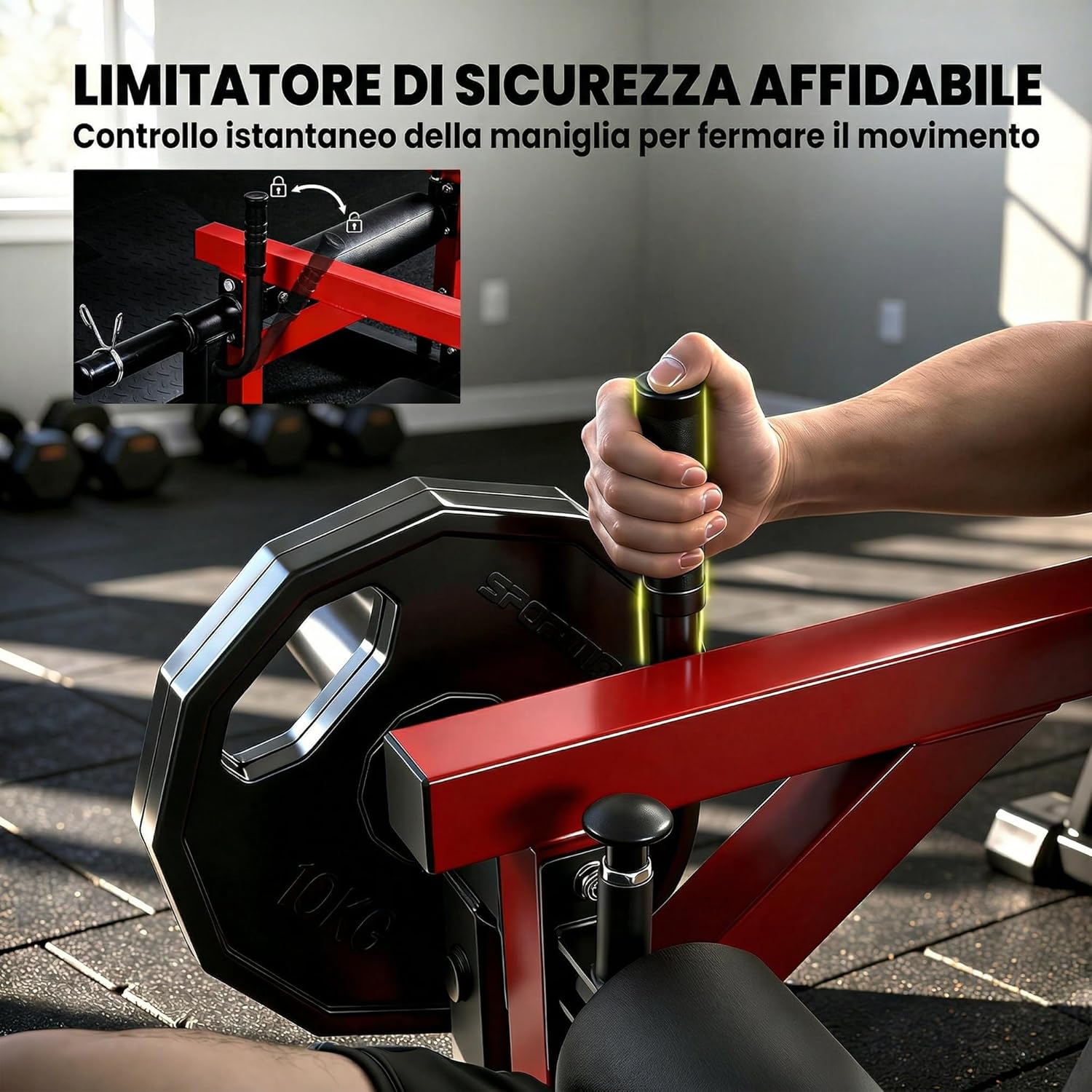 Macchina Hip Thrust Pedana Regolabile 270kg Rosso
