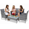 Set Salotto da Giardino 4 Posti in Poly Rattan Grigio con Tavolino