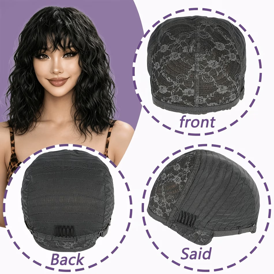 Parrucca Capelli Umani Remy Brasiliani Water Wave 30cm Frangia Riccia 150% Densità