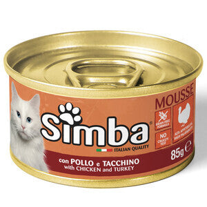 Monge Simba Cibo Umido Gatto Mousse Pollo e Tacchino Scatoletta 85 g – Confezione 24 Pezzi