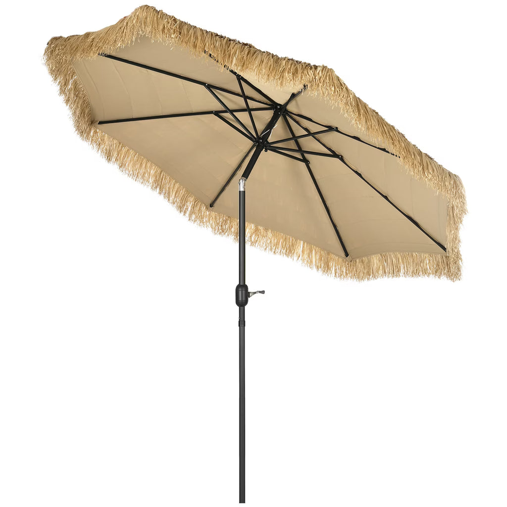 Outsunny Ombrellone Da Giardino In Paglia Sintetica Rotondo Hawaiano Ø265x250cm Cachi