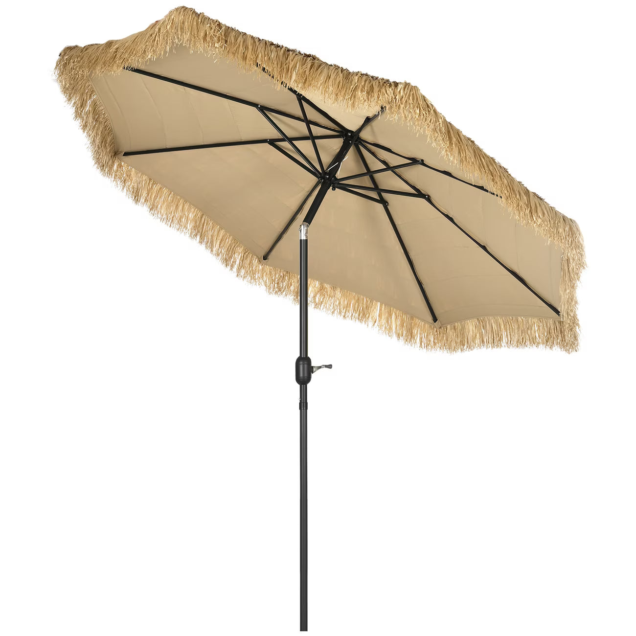 Outsunny Ombrellone Da Giardino In Paglia Sintetica Rotondo Hawaiano Ø265x250cm Cachi