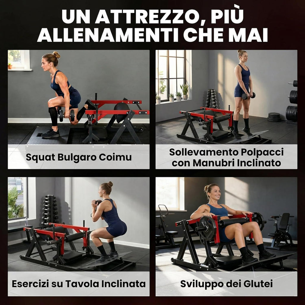 Macchina Hip Thrust Pedana Regolabile 270kg Rosso