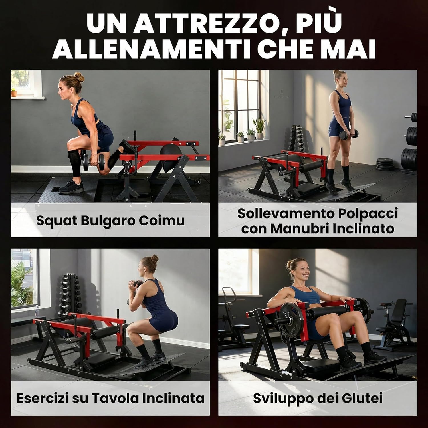 Macchina Hip Thrust Pedana Regolabile 270kg Rosso