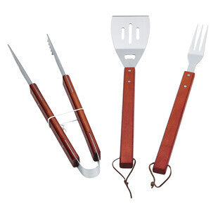 ART. CAP4667 SET BARBECUE INOX C/MANICO IN LEGNO 3 PZ