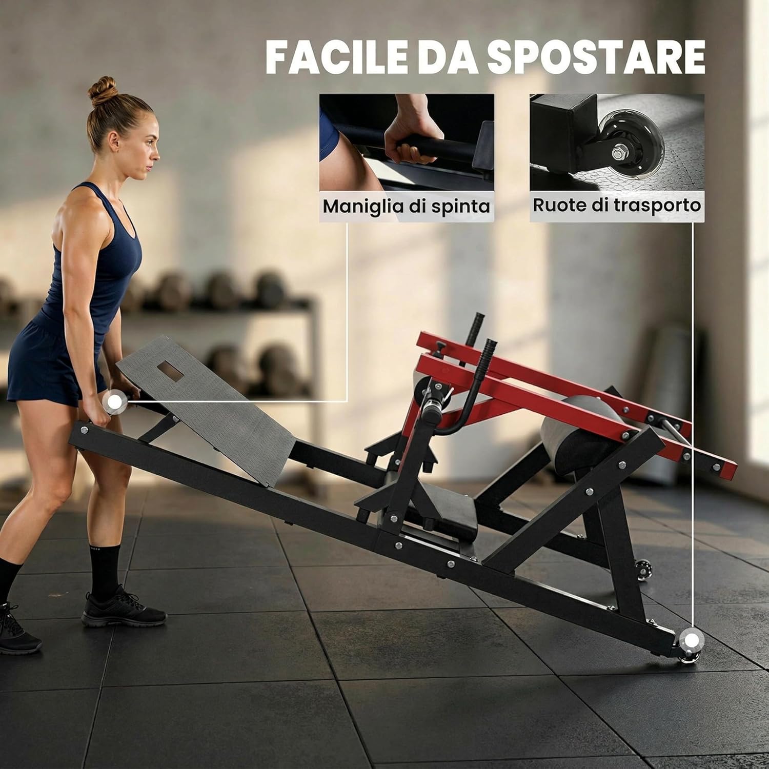 Macchina Hip Thrust Pedana Regolabile 270kg Rosso
