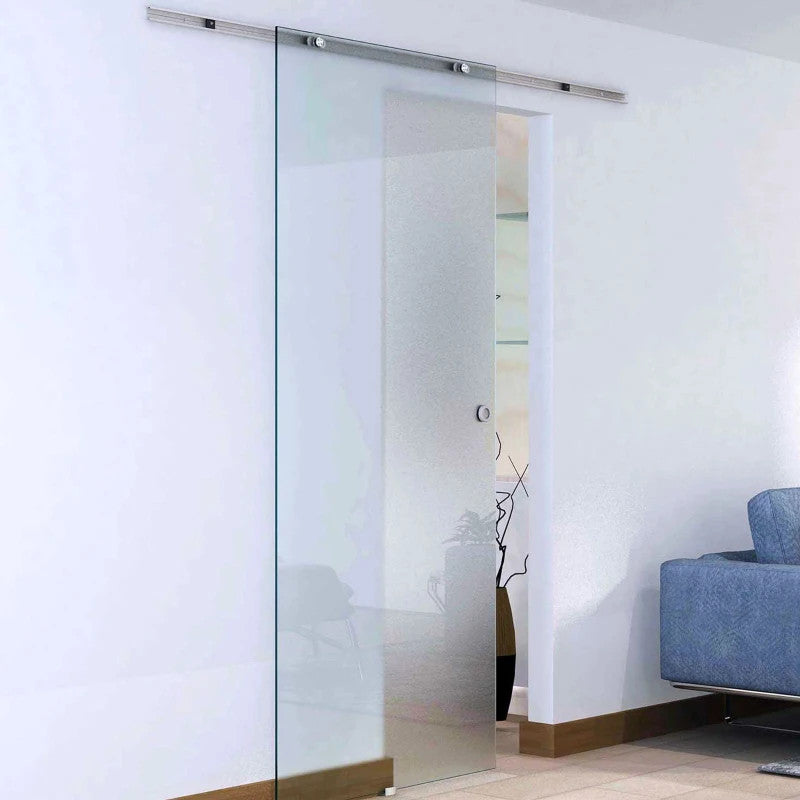 Porta Scorrevole in Vetro Satinato 90 cm – Binario B3 Alluminio, Vetro Temperato