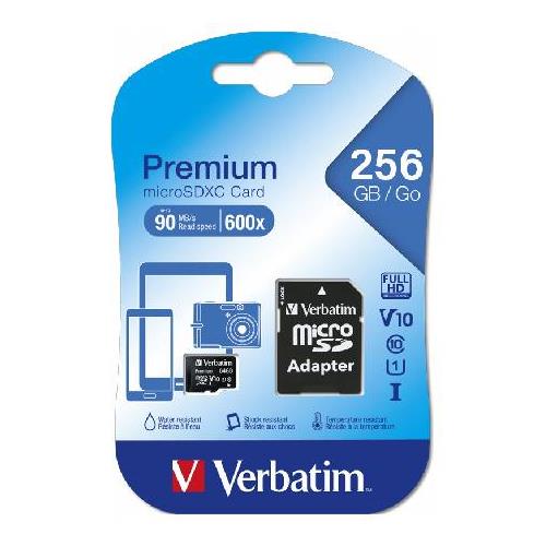 Verbatim Premium Scheda di Memoria MicroSDXC 256 GB con Adattatore SD 90 MBs