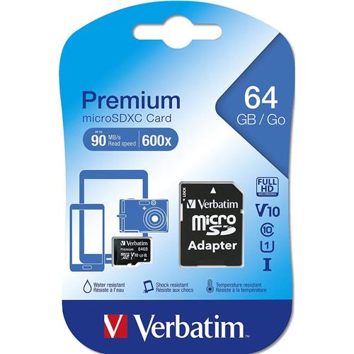 Verbatim Premium Scheda di Memoria MicroSDXC 64 GB con Adattatore SD 90 MBs
