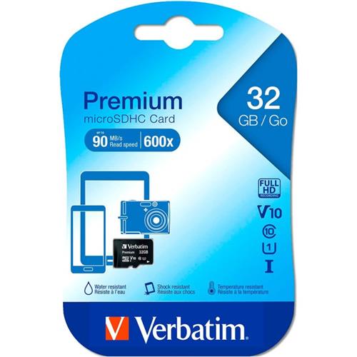 Verbatim Premium Scheda di Memoria MicroSDHC 32 GB con Adattatore SD 90 MBs
