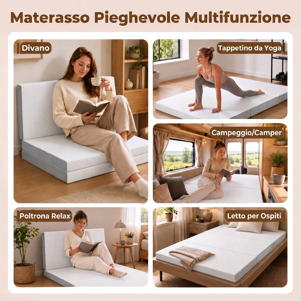 Materasso Pieghevole Memory Foam 195x120cm 10cm Grigio