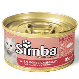 Monge Simba Cibo per Gatti Mousse Salmone e Gamberetti 85g - Confezione da 24 Scatolette