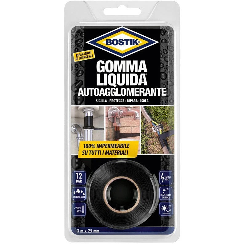 Bostik Gomma Liquida Nastro Autoagglomerante Impermeabile 25mm x 3m Confezione 6 Pz