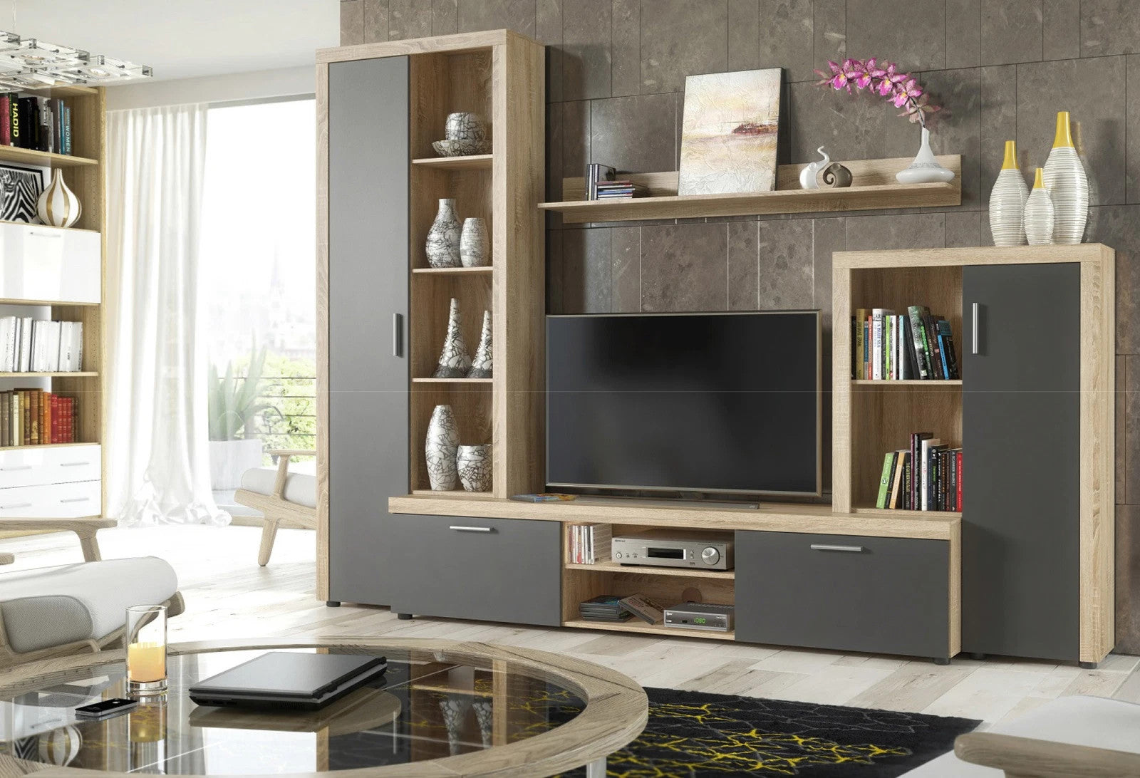 Art. CAP 677753 Kit Parete Living Nobel Natur e Antracite K016 300x40x200h cm