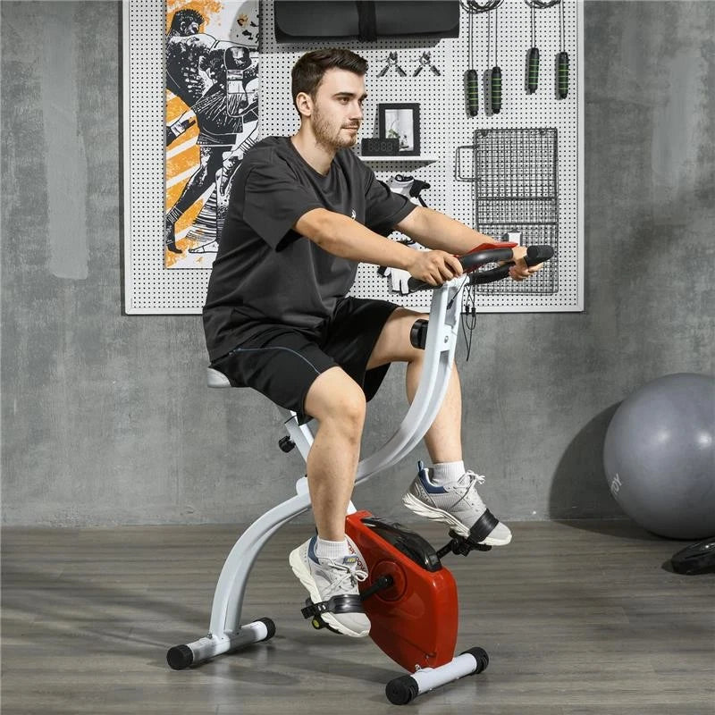 Cyclette Magnetica Pieghevole 8 Livelli Acciaio Rosso