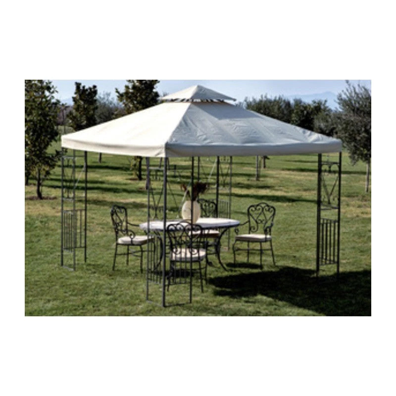 Gazebo Algeri 3x3m Acciaio Decorato Telo Ecru Air-Vent