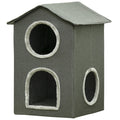 OUT011 Casetta per gatti a due livelli con cuscini lavabili e tre entrate 42x46x59.5 cm grigio