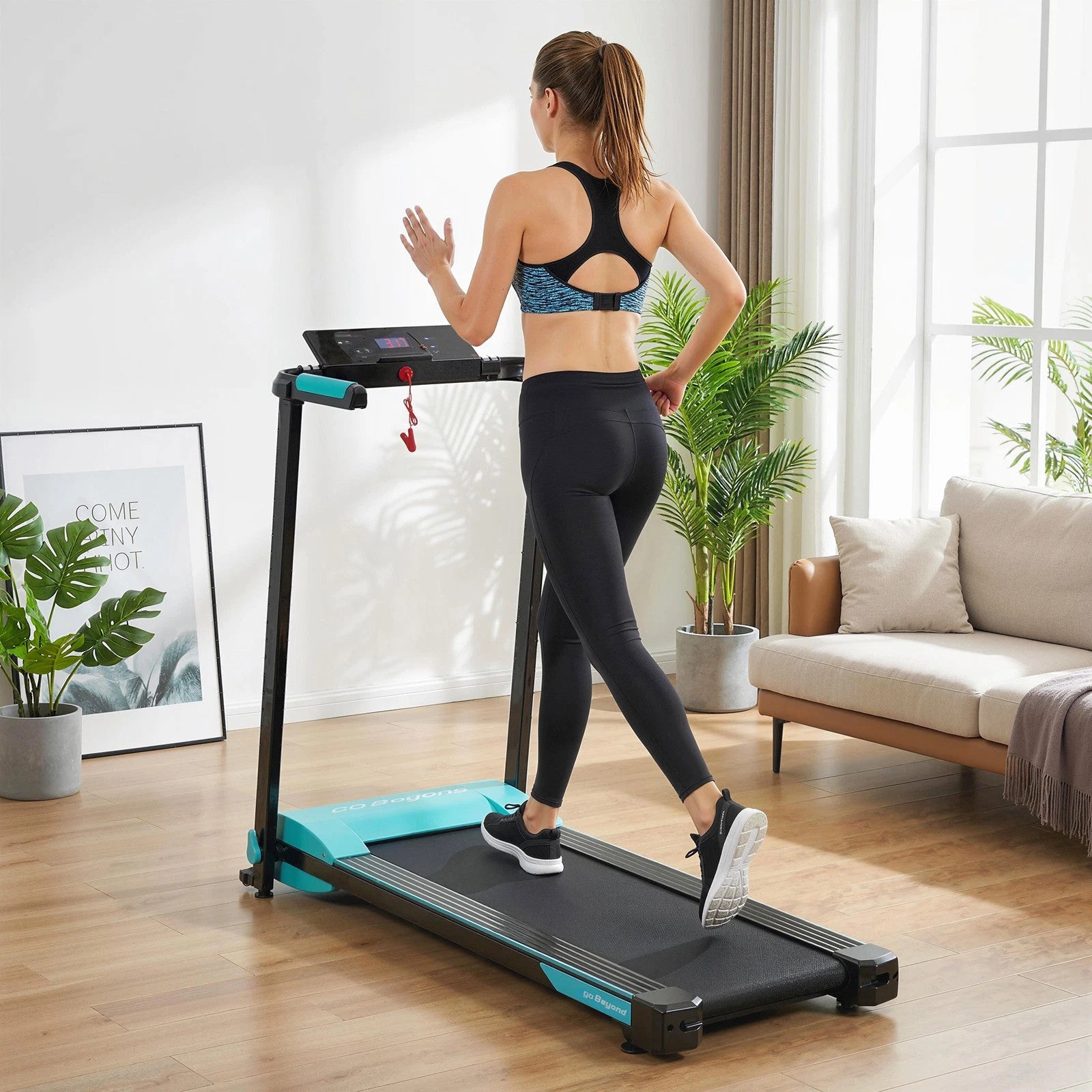 Tapis Roulant Pieghevole 1-10 km/h con Controllo Gestuale e Inclinazione, Azzurro