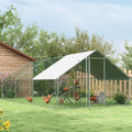 OUT020 Pollaio da giardino con telaio zincato copertura impermeabile e rete esagonale 3x8x2 m argento