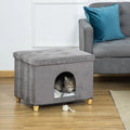 OUT006 Casetta pouf imbottita per gatti con cuscino rimovibile e lavabile grigio